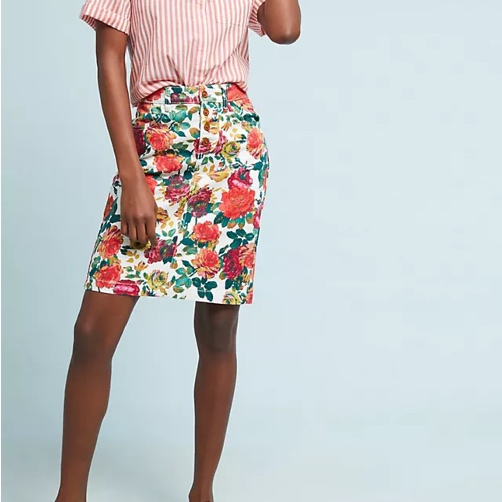 Anthropologie Maeve denim floral skirt